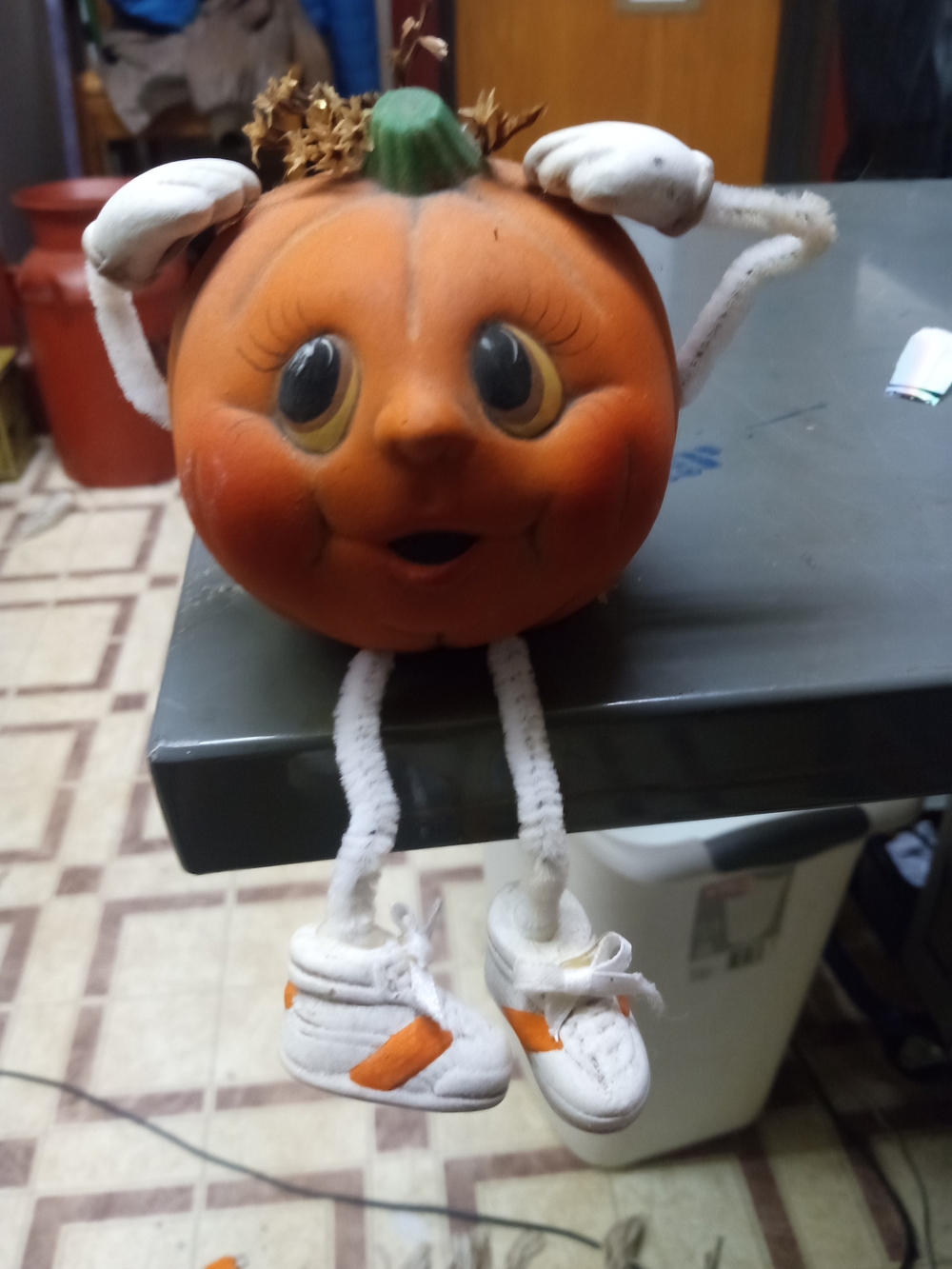 Orange Pumpkin Plush Toy with White Shoe Accents